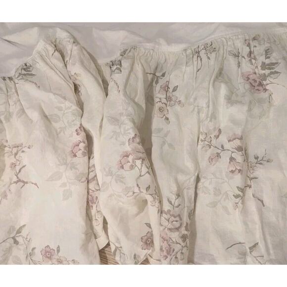 Bella Notte Emma Crib Dust Ruffle Rose Floral Print Linen NWT Winter White - Picture 4 of 8